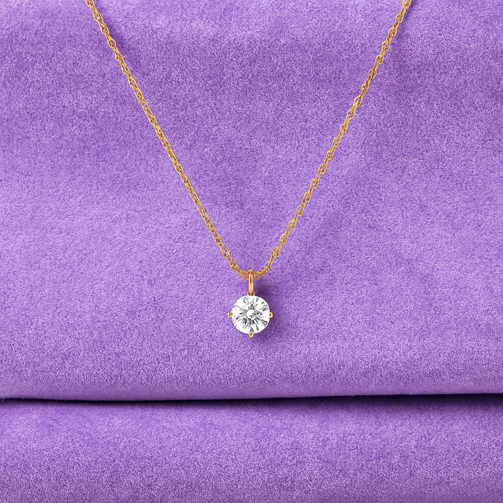 Classic Solitaire Necklace 925 Sterling Silver Yellow Plated