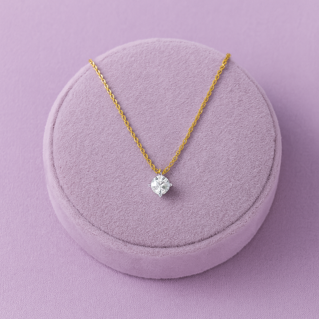 Classic Solitaire Necklace 925 Sterling Silver Yellow Plated