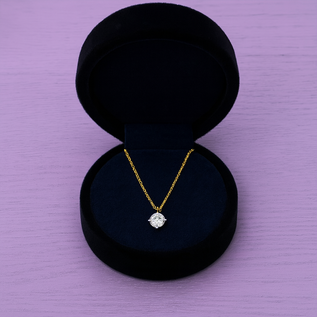 Classic Solitaire Necklace 925 Sterling Silver Yellow Plated