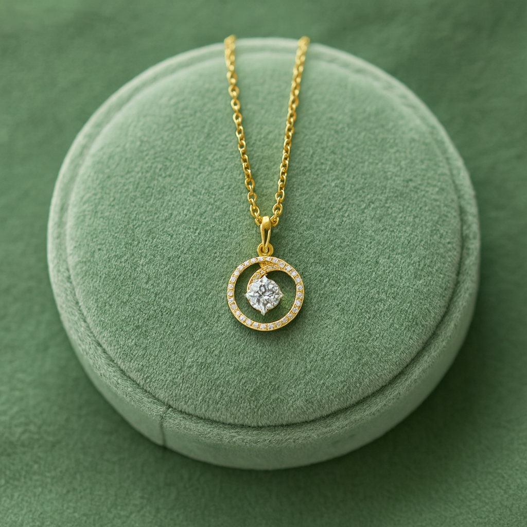 White Cz Halo Circle Necklace 925 Sterling Silver Yellow Plated