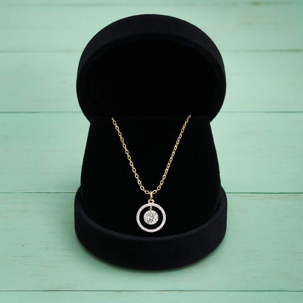 White Cz Halo Circle Necklace 925 Sterling Silver Yellow Plated