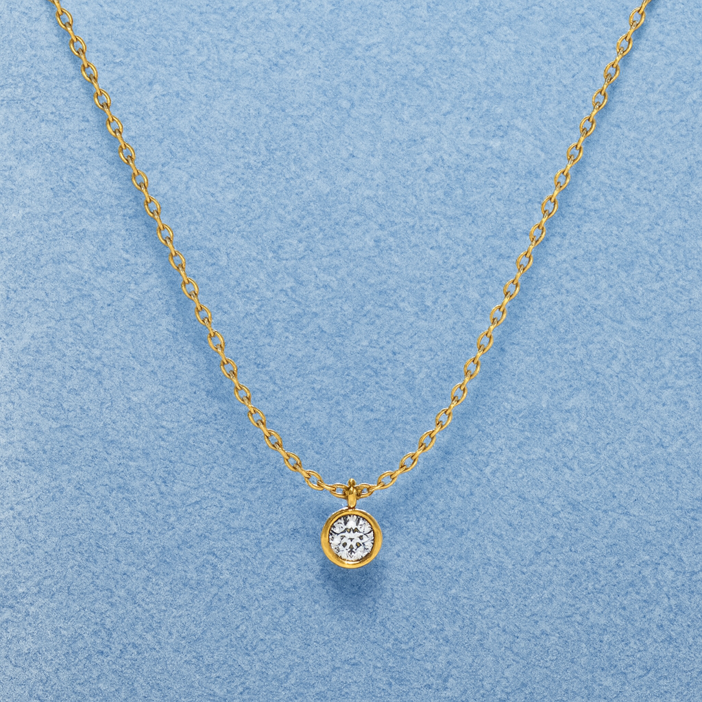 Bezel Solitaire Necklace 925 Sterling Silver Yellow Plated
