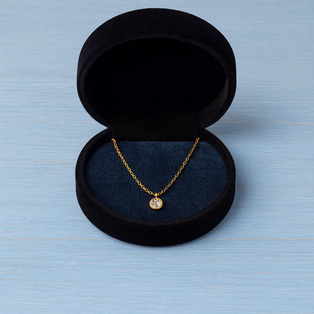 Bezel Solitaire Necklace 925 Sterling Silver Yellow Plated