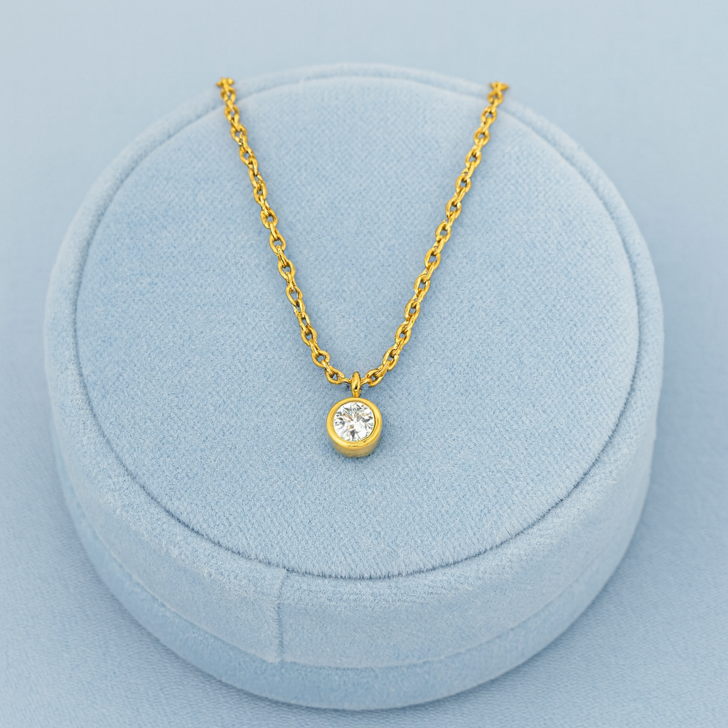 Bezel Solitaire Necklace 925 Sterling Silver Yellow Plated