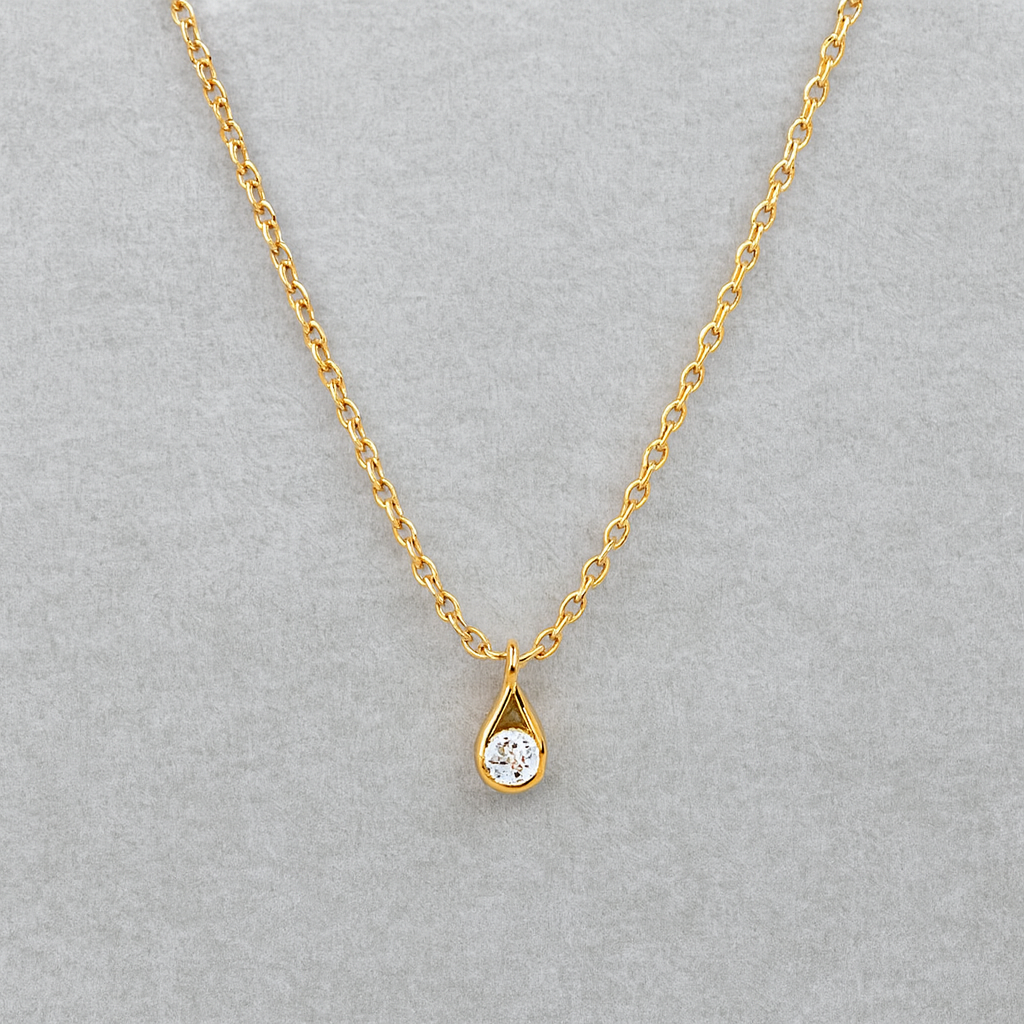 Teardrop Solitaire Necklace 925 Sterling Silver Yellow Plated