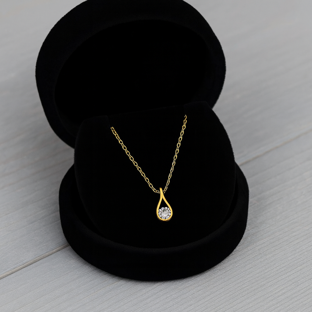 Teardrop Solitaire Necklace 925 Sterling Silver Yellow Plated