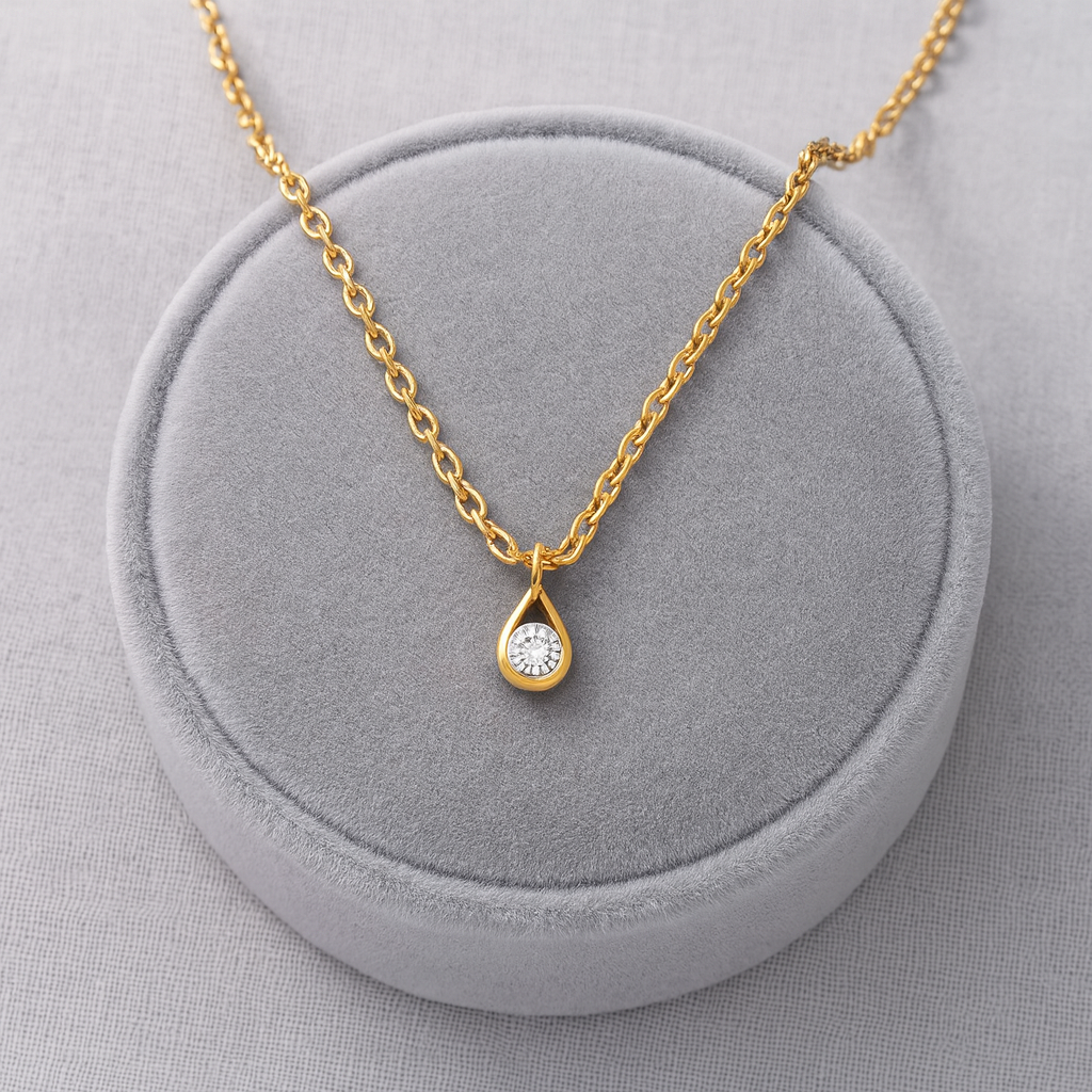 Teardrop Solitaire Necklace 925 Sterling Silver Yellow Plated
