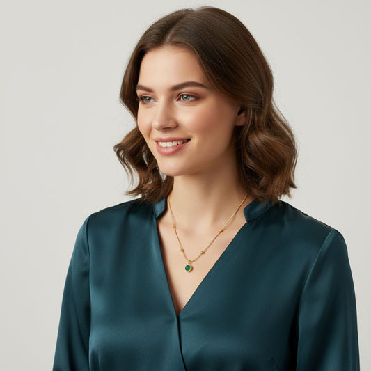 Green Onyx Beaded Chain Necklace – 925 Sterling Silver
