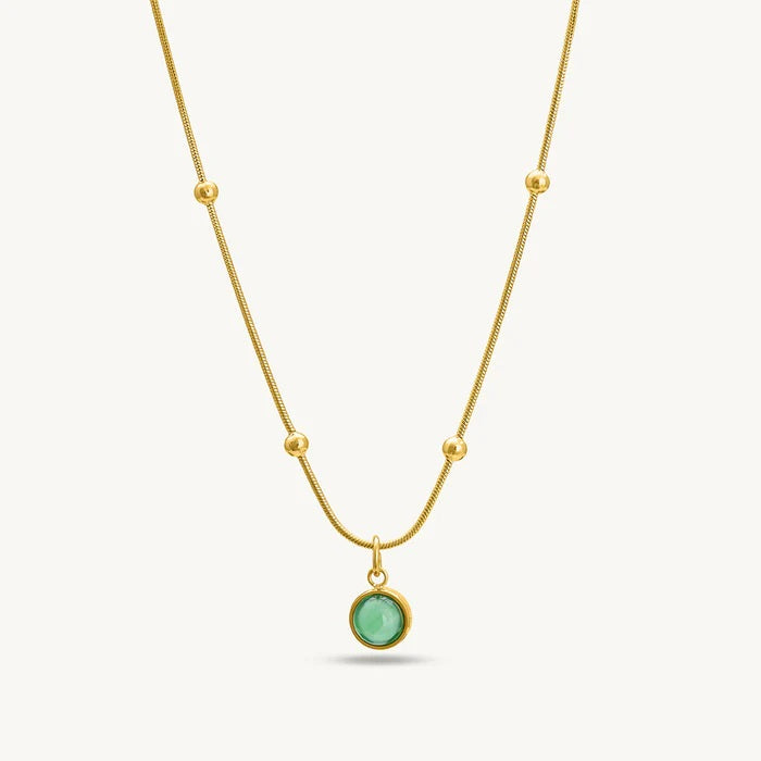 Green Onyx Beaded Chain Necklace 925 Sterling Silver Yellow Plated