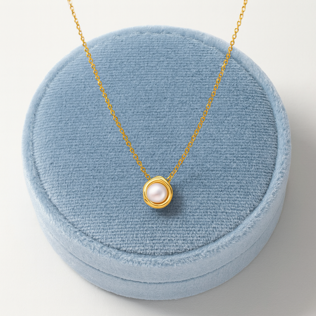 Freshwater Pearl Necklace 925 Sterling Silver Yellow Plated