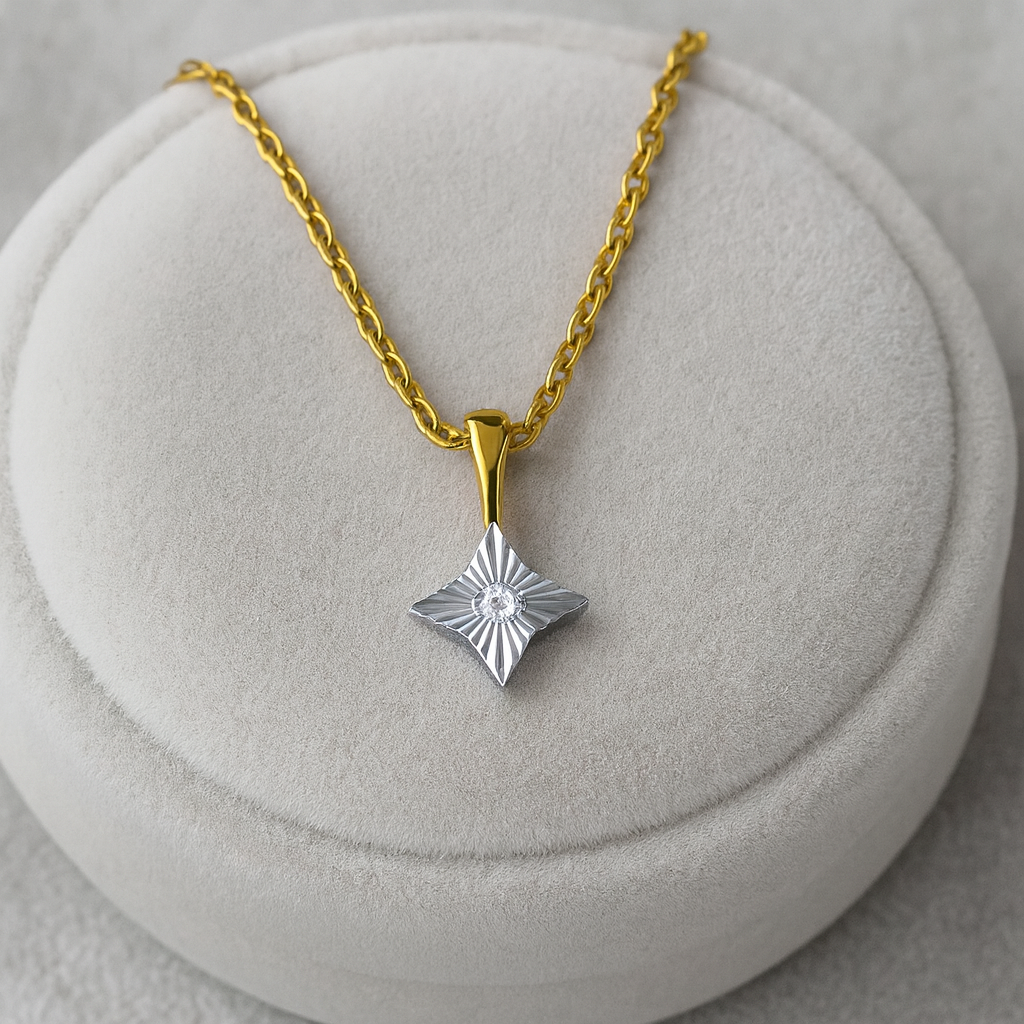 Starburst Pendant Necklace 925 Sterling Silver Yellow Plated