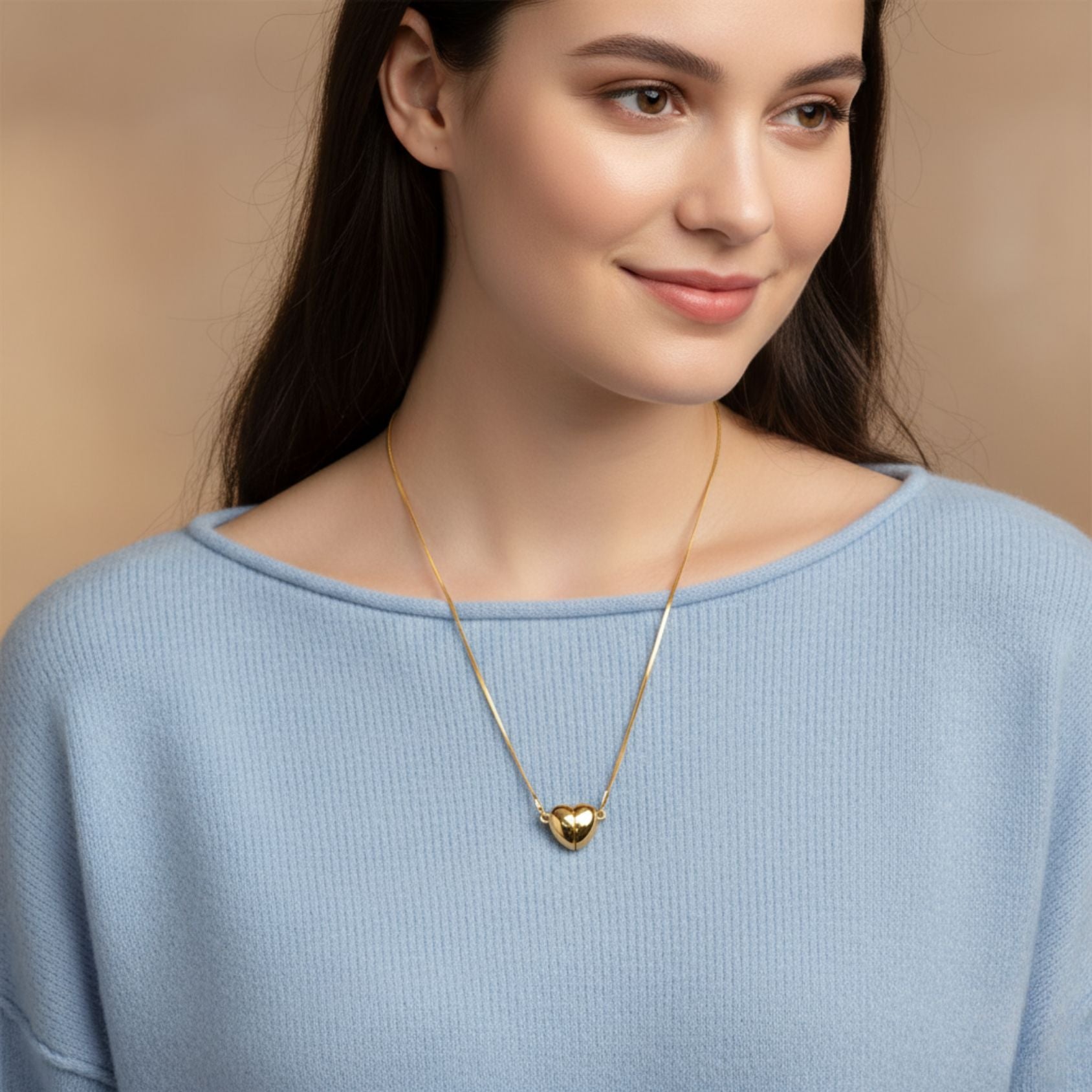 Golden Heart Elegant Symbol of Love Necklace 925 Sterling Silver Yellow Plated