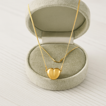 Solid Golden Heart Pendant Necklace – 925 Sterling Silver
