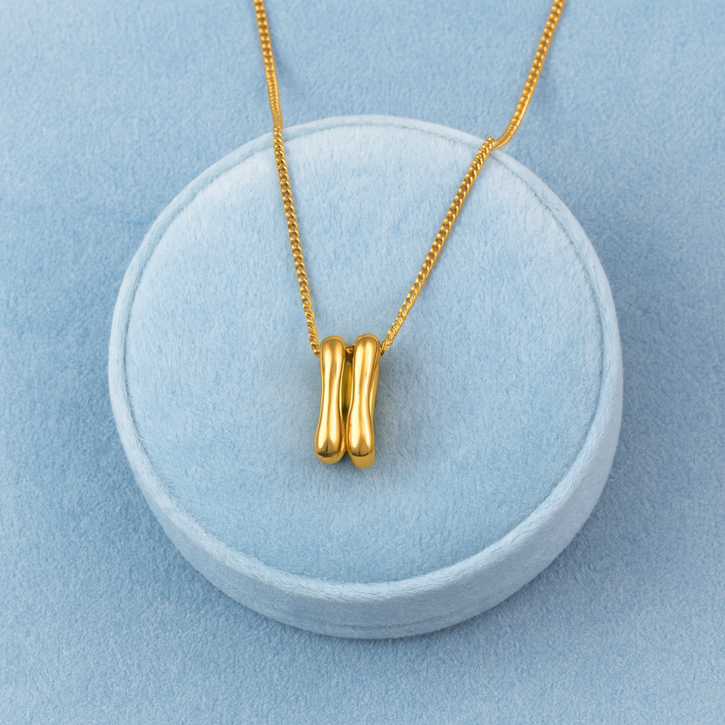 Wavy Bar Necklace 925 Sterling Silver Yellow Plated