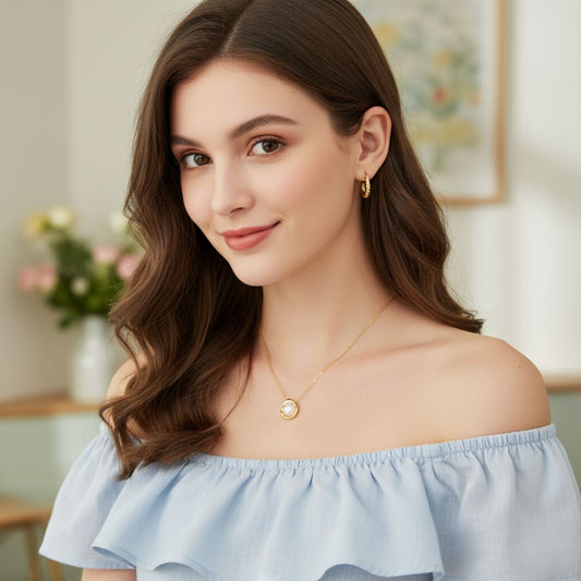 Round Pearl Organic Bezel Necklace – 925 Sterling Silver