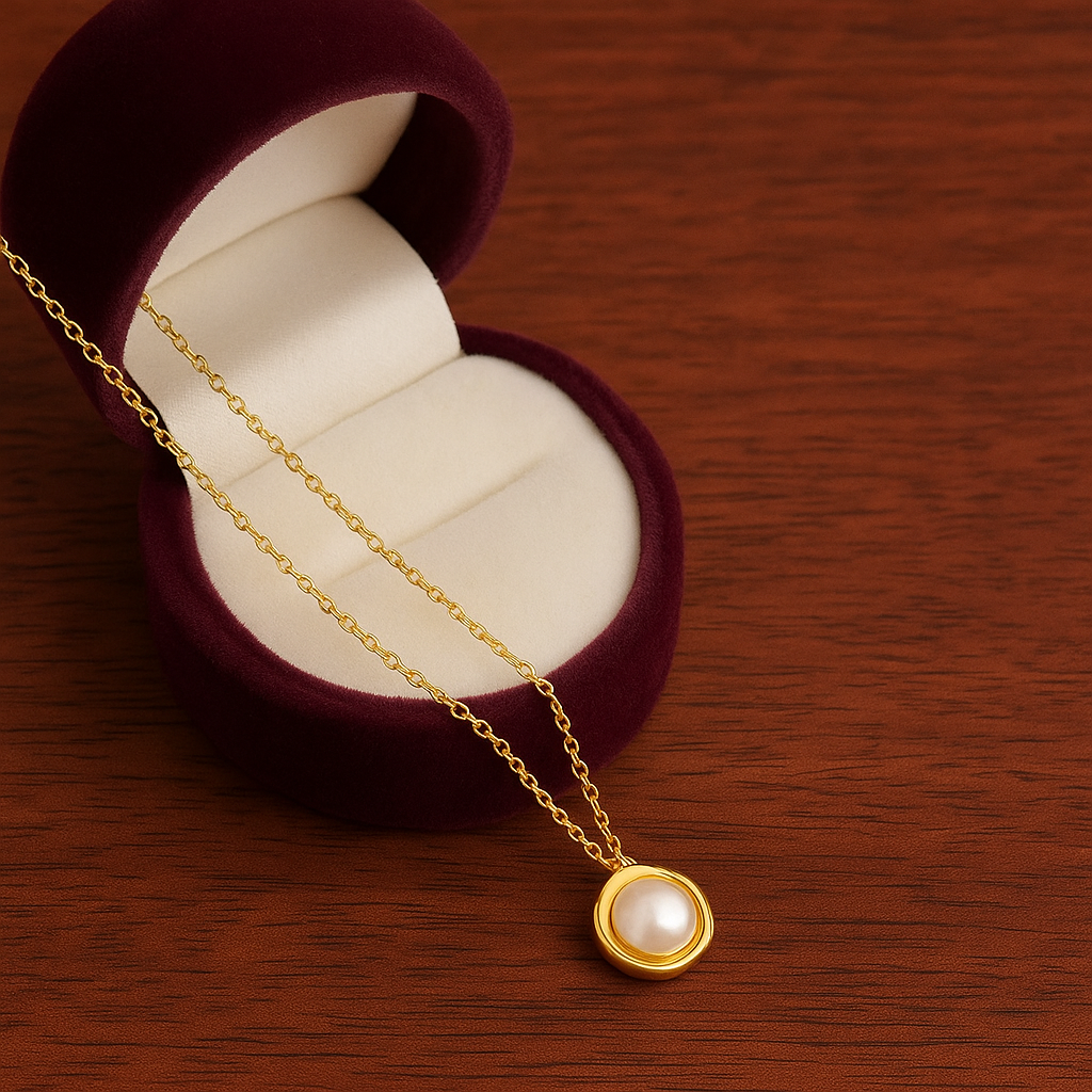 Round Pearl Necklace 925 Sterling Silver Yellow Plated