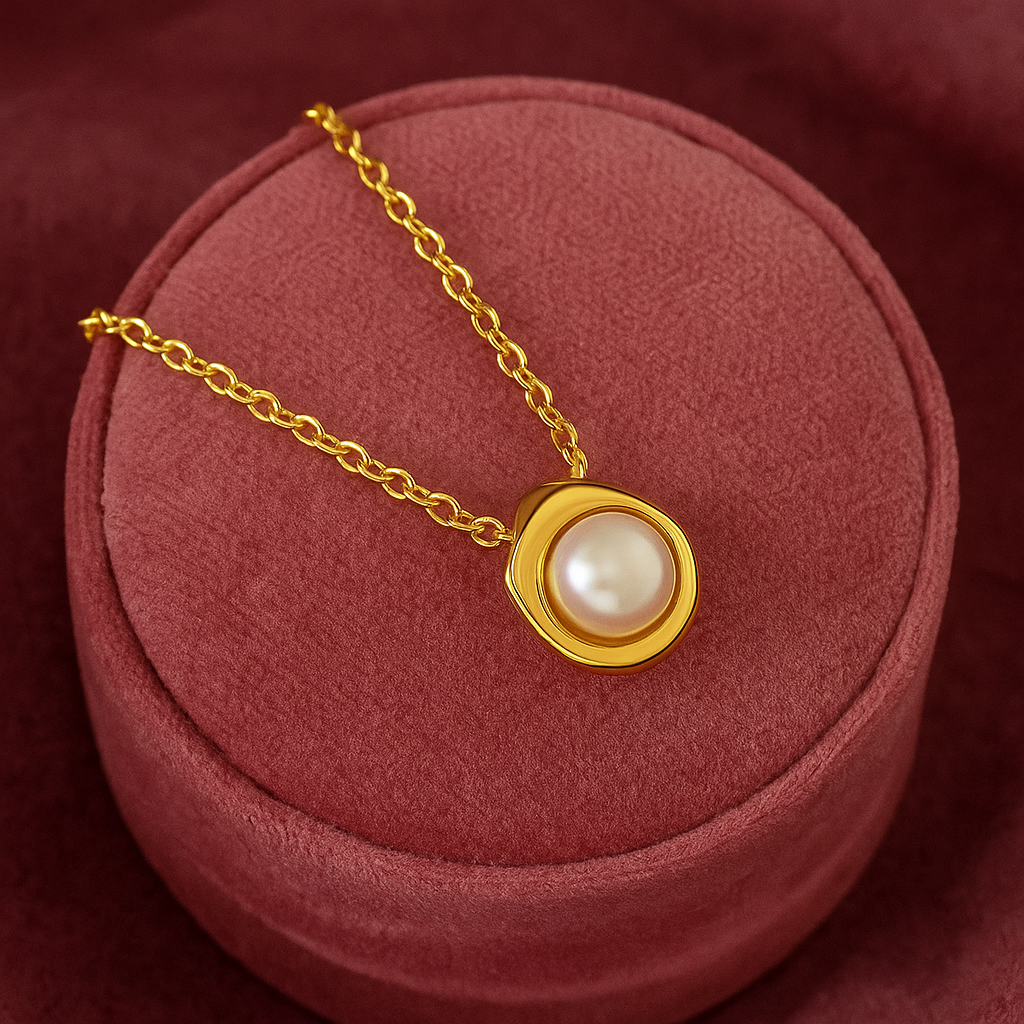 Round Pearl Necklace 925 Sterling Silver Yellow Plated