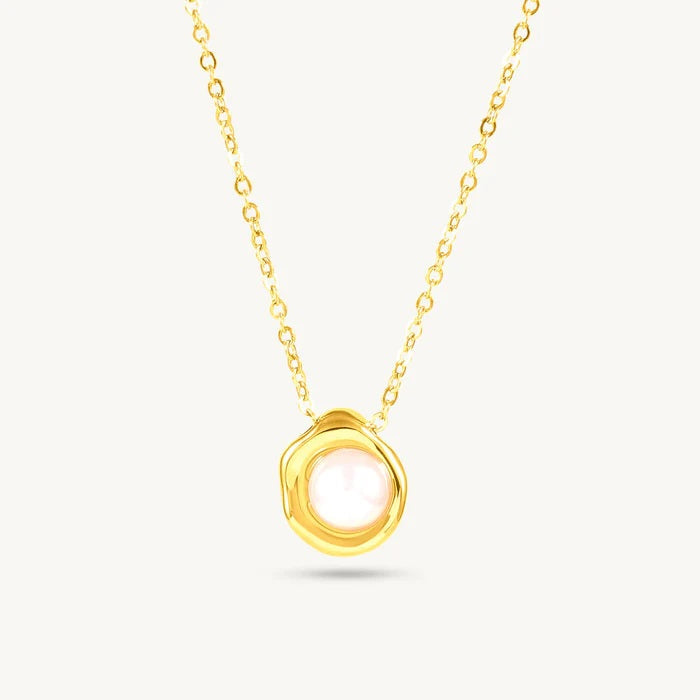 Round Pearl Necklace 925 Sterling Silver Yellow Plated