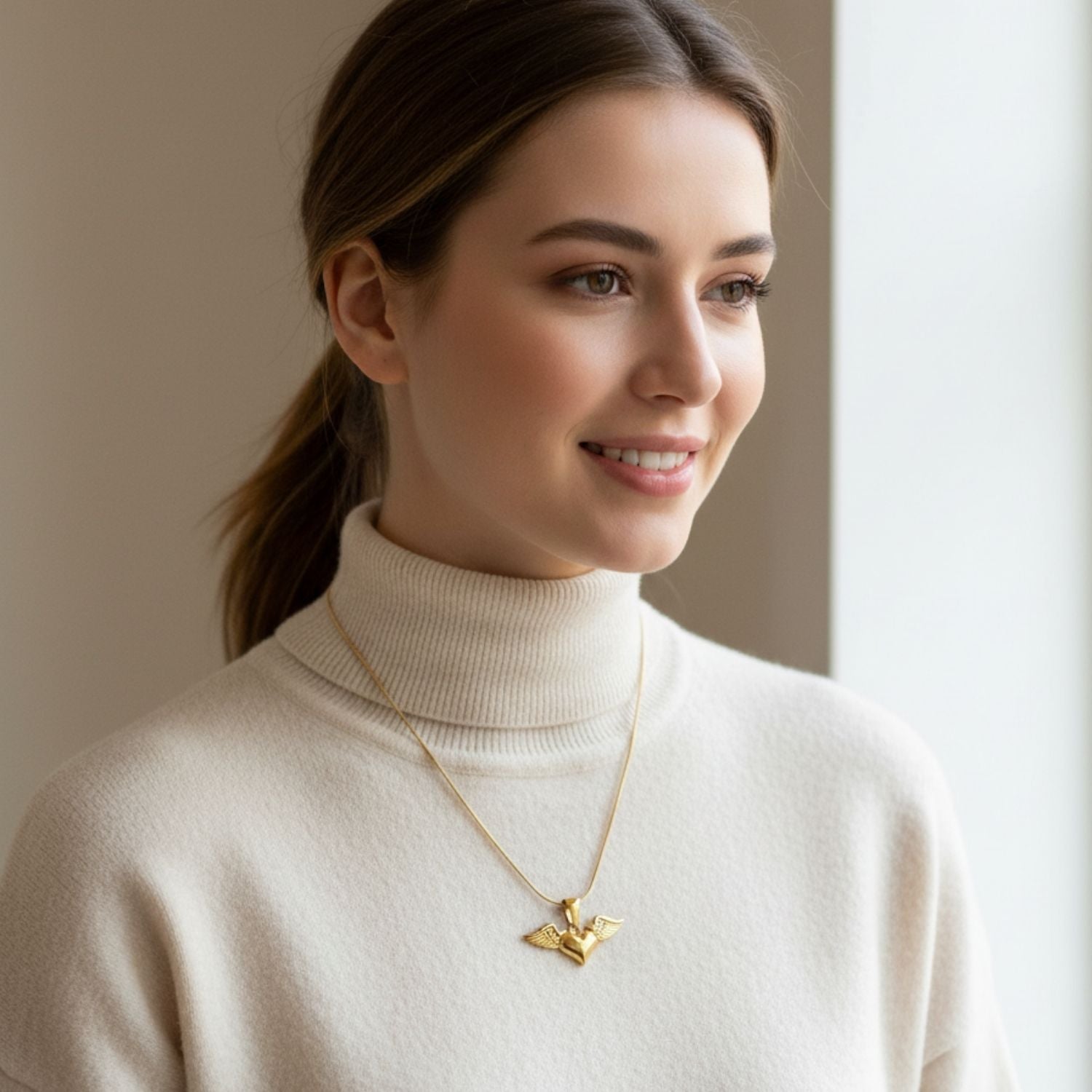 Angel Wing Heart Necklace 925 Sterling Silver Yellow Plated