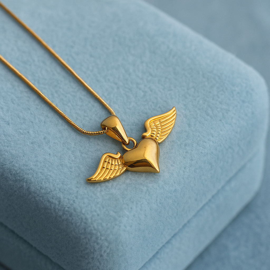 Angel Wing Heart Necklace 925 Sterling Silver Yellow Plated