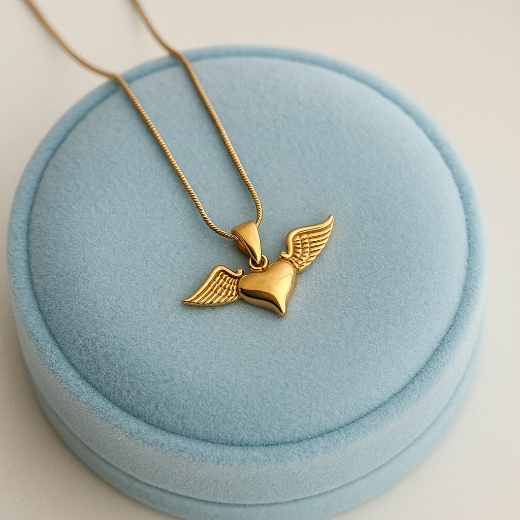 Angel Wing Heart Necklace 925 Sterling Silver Yellow Plated