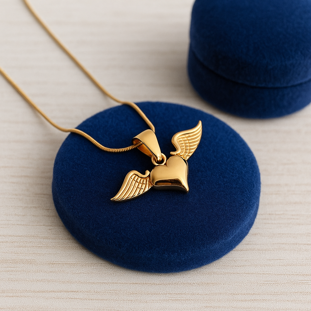 Angel Wing Heart Necklace 925 Sterling Silver Yellow Plated