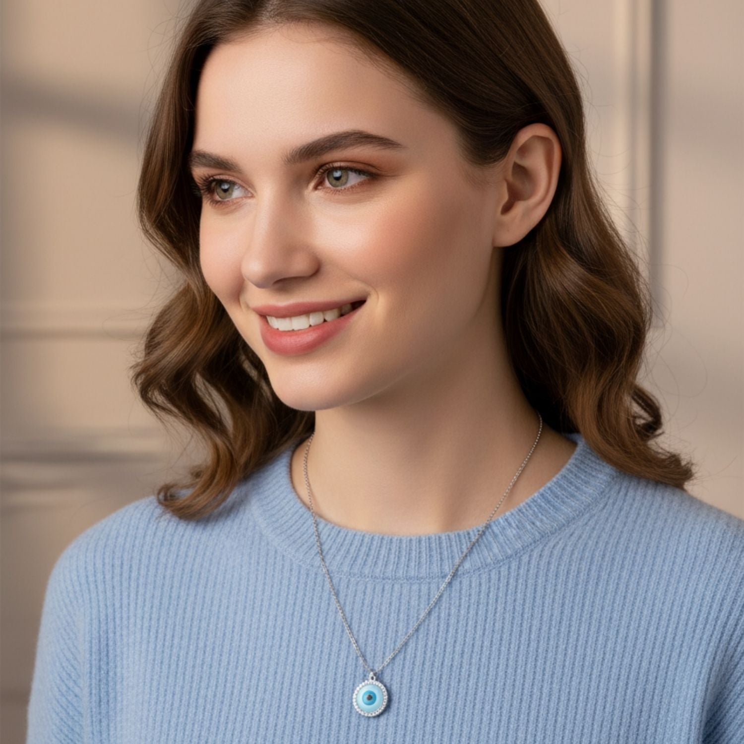 Blue Evil Eye Pendant Necklace 925 Sterling Silver