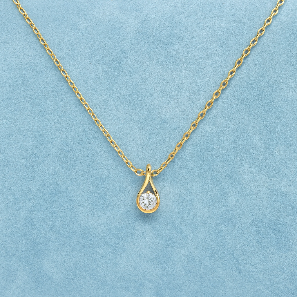 White Stone Teardrop Necklace 925 Sterling Silver Yellow Plated