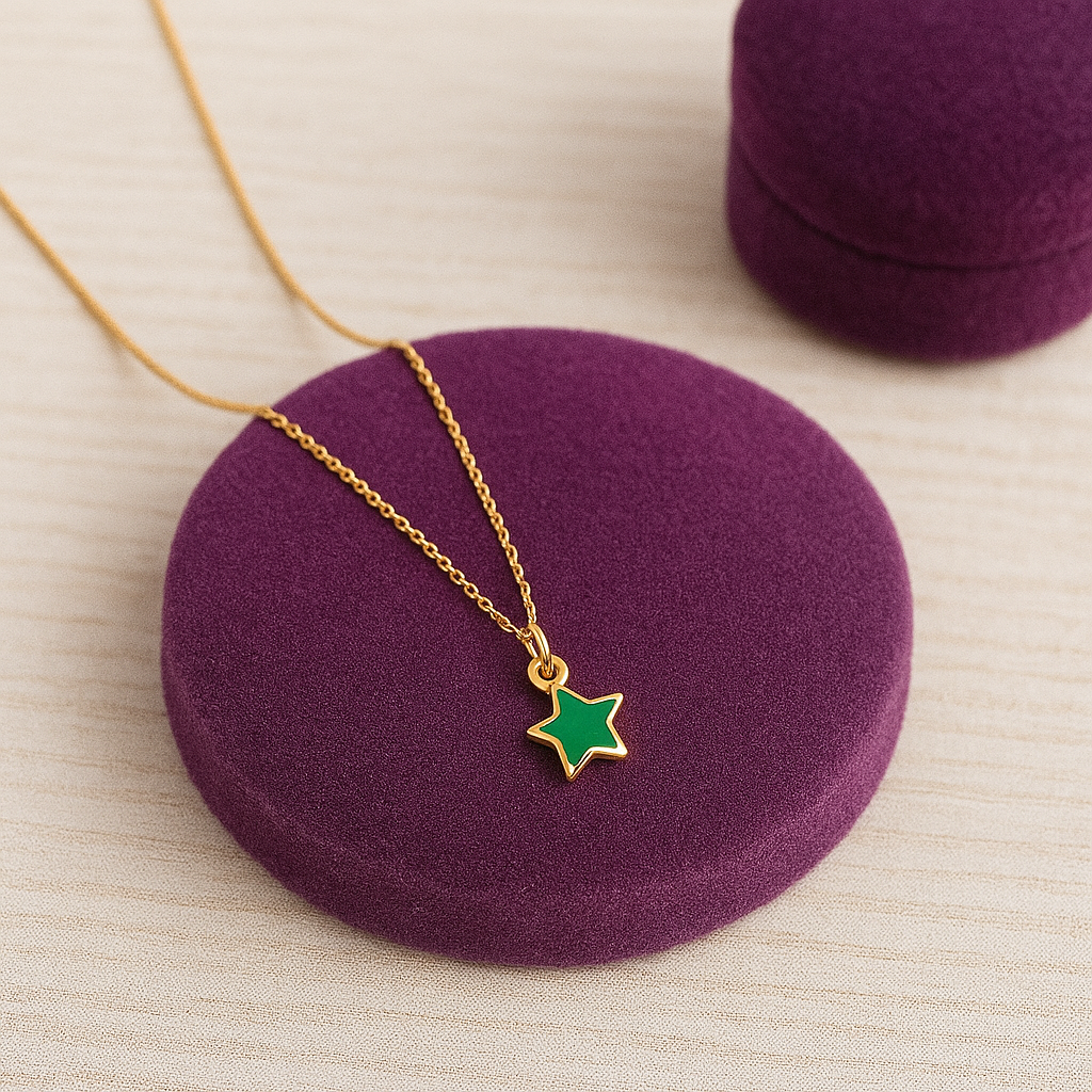 Green Star Pendant Necklace 925 Sterling Silver Yellow Plated
