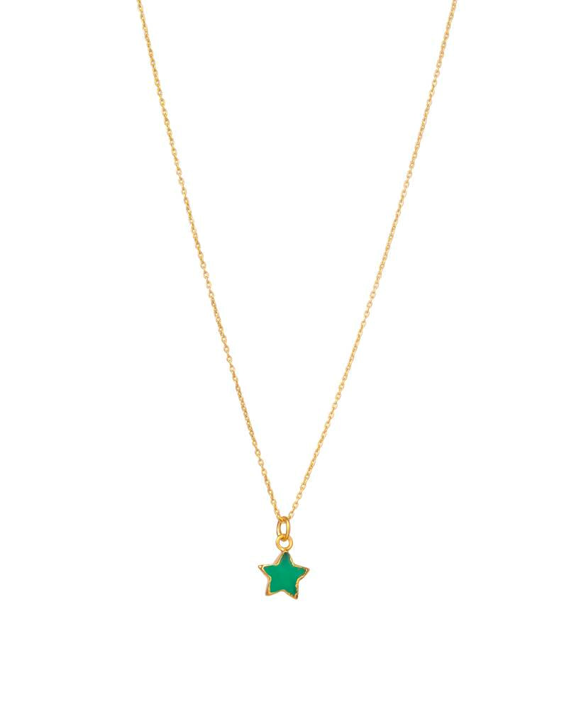 Green Star Pendant Necklace 925 Sterling Silver Yellow Plated