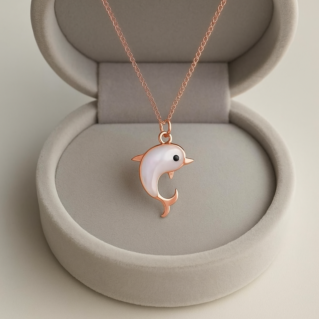 Dolphin Pendant Necklace 925 Sterling Silver Rose Plated