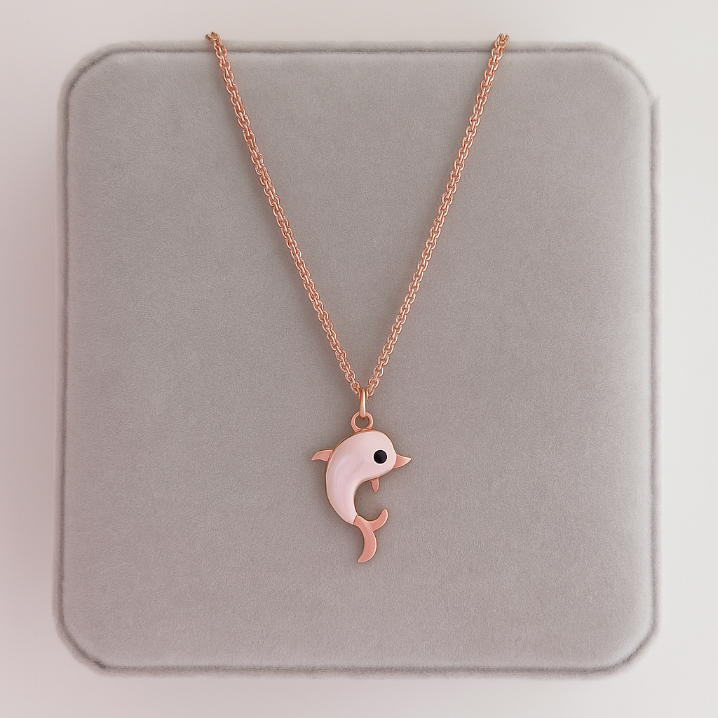 Dolphin Pendant Necklace 925 Sterling Silver Rose Plated