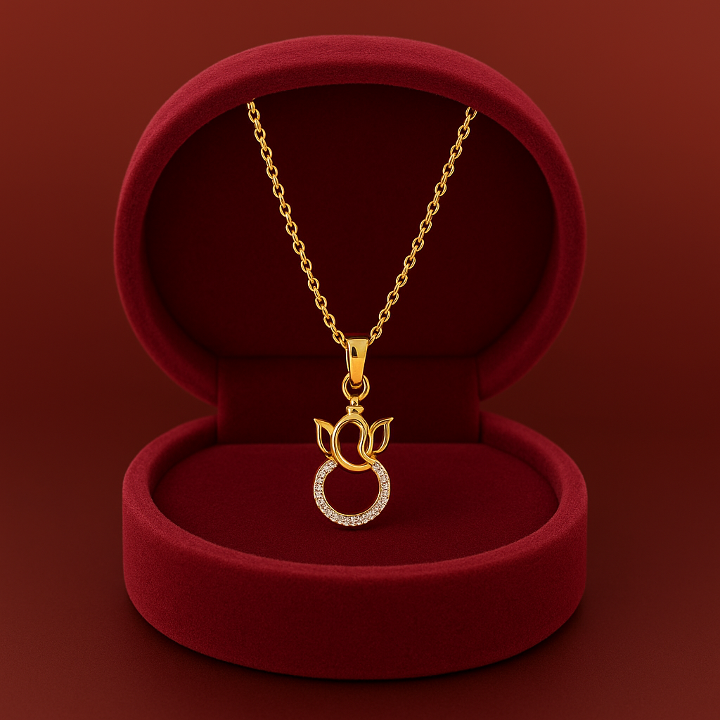 Ganesha Pendant Necklace 925 Sterling Silver Yellow Plated
