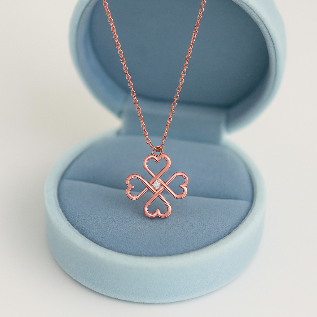 Infinity Heart Cross Pendant Necklace 925 Sterling Silver Rose Plated
