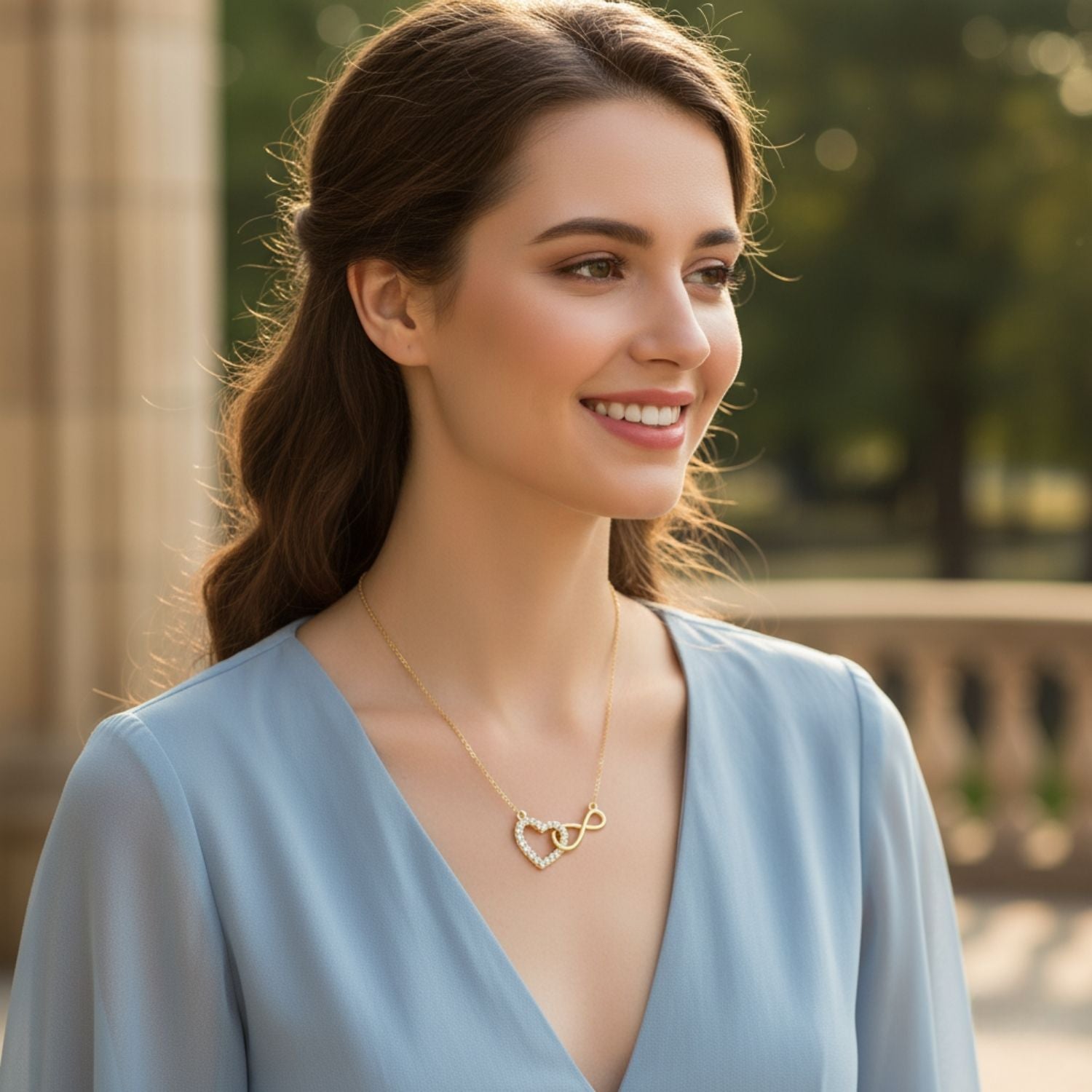 Infinity Heart Necklace 925 Sterling Silver Yellow Plated