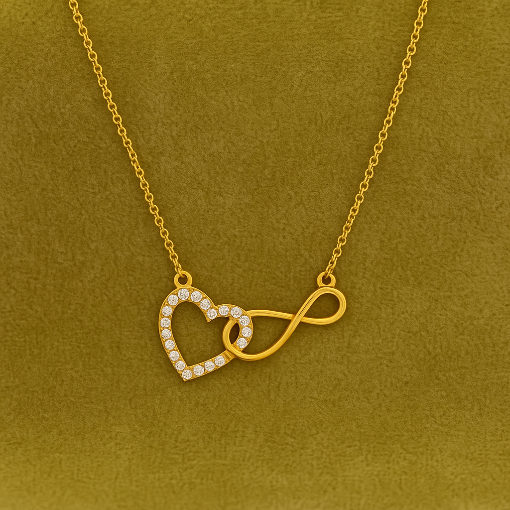 Infinity Heart Necklace 925 Sterling Silver Yellow Plated