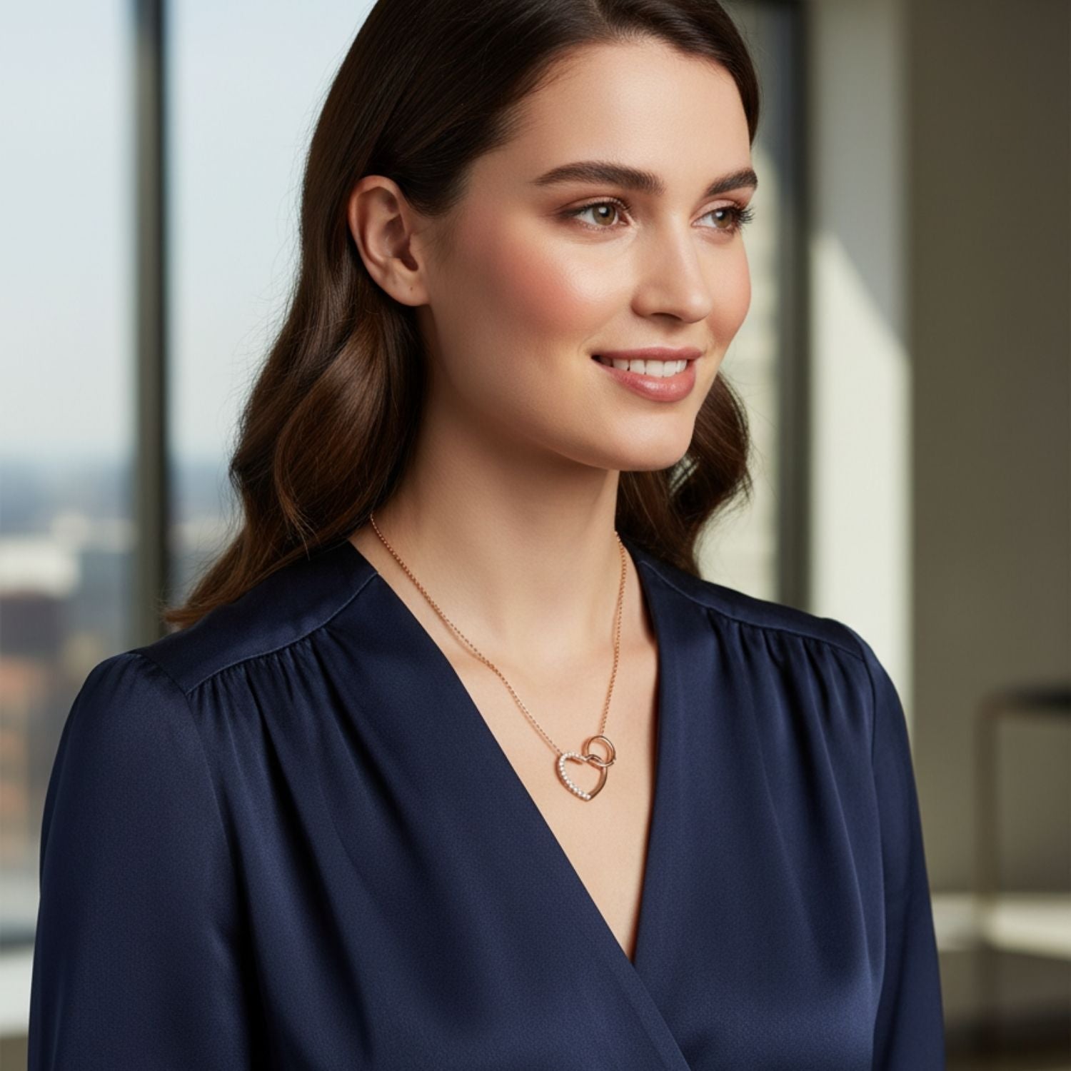 Interlocking Heart Necklace 925 Sterling Silver Rose Plated