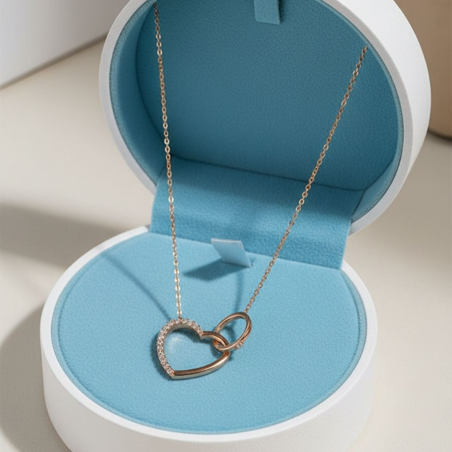 Interlocking Heart Necklace 925 Sterling Silver Rose Plated