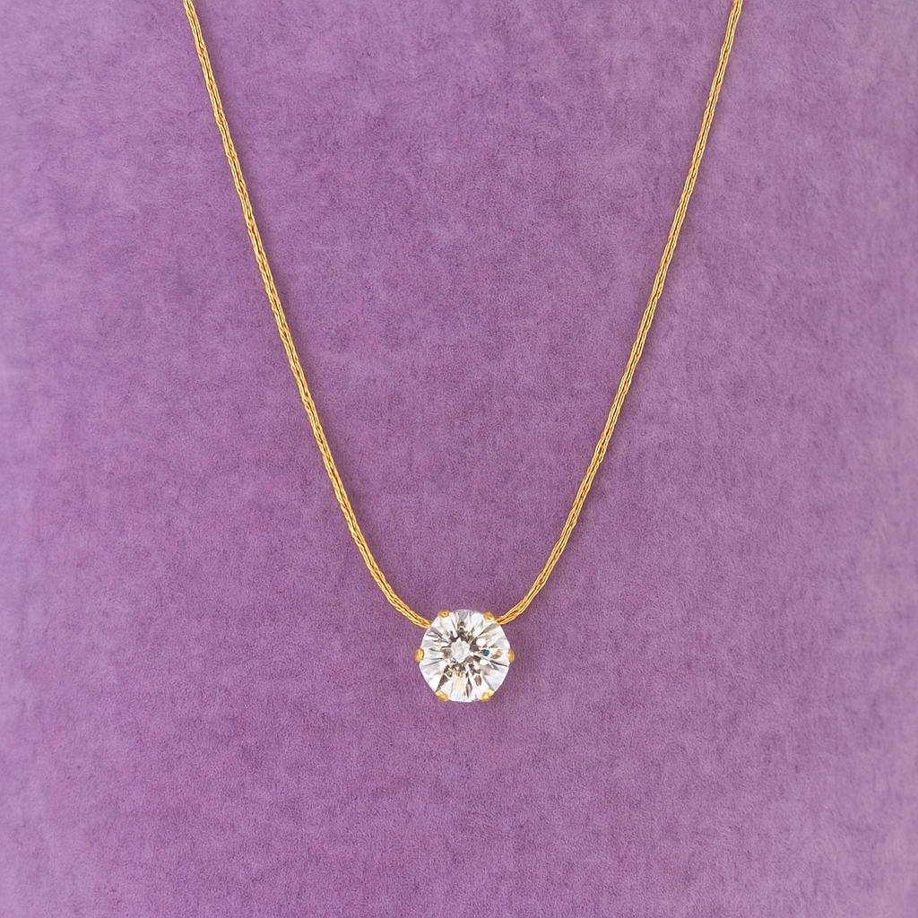 Classic Solitaire Necklace 925 Sterling Silver Yellow Plated