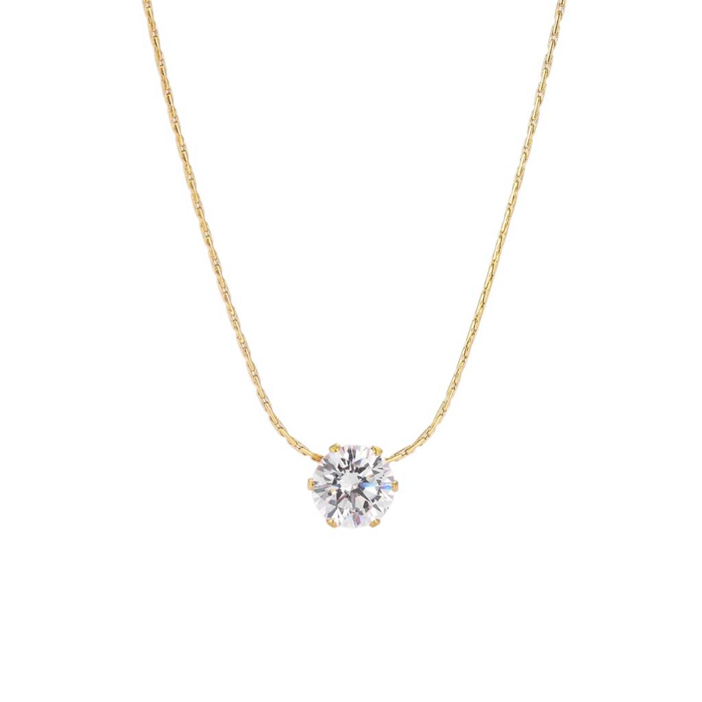Classic Solitaire Necklace 925 Sterling Silver Yellow Plated