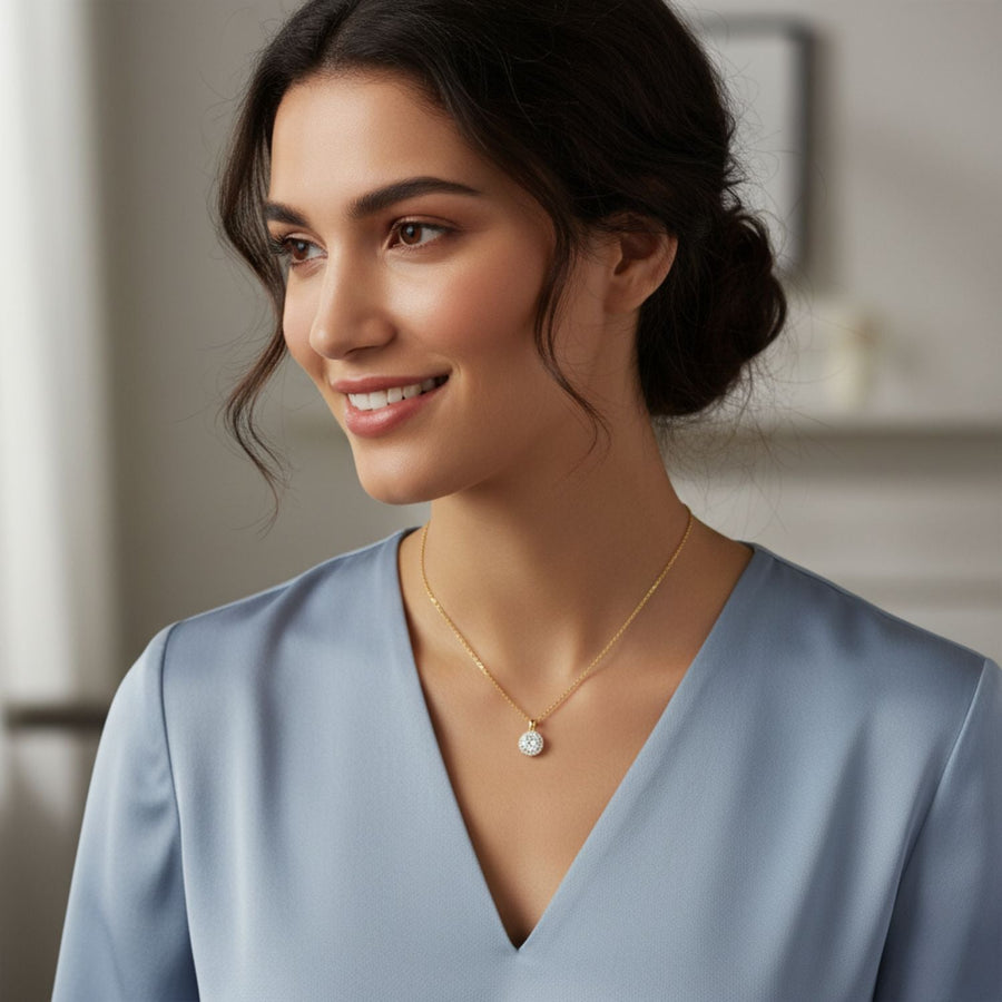 Halo Round Solitaire Necklace – 925 Sterling Silver