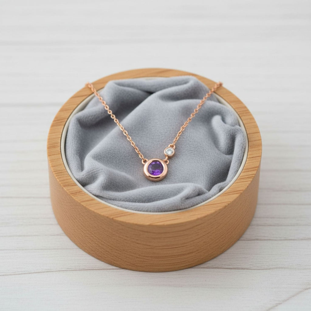 Amethyst Duo Pendant Necklace 925 Sterling Silver Rose Plated