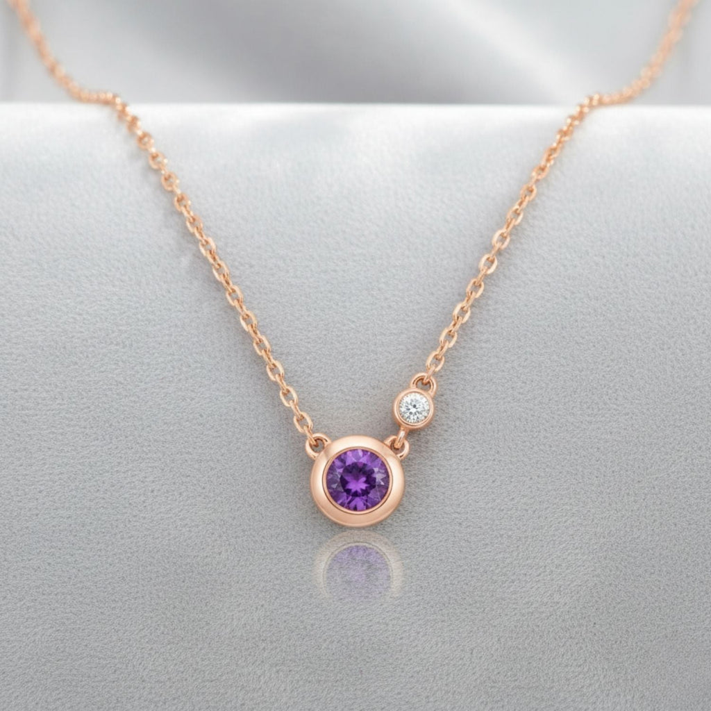 Amethyst Duo Pendant Necklace 925 Sterling Silver Rose Plated