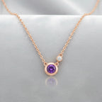 Amethyst Duo Pendant Necklace 925 Sterling Silver Rose Plated