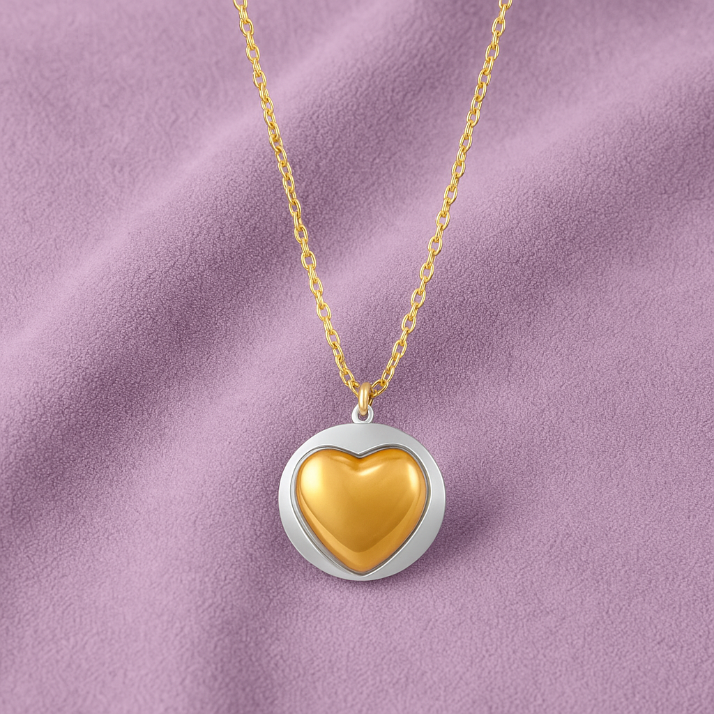 Golden Heart Two-Tone Necklace 925 Sterling Silver Yellow Plated