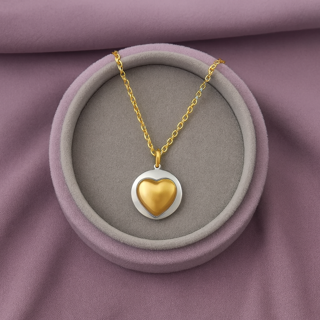 Golden Heart Two-Tone Necklace 925 Sterling Silver Yellow Plated