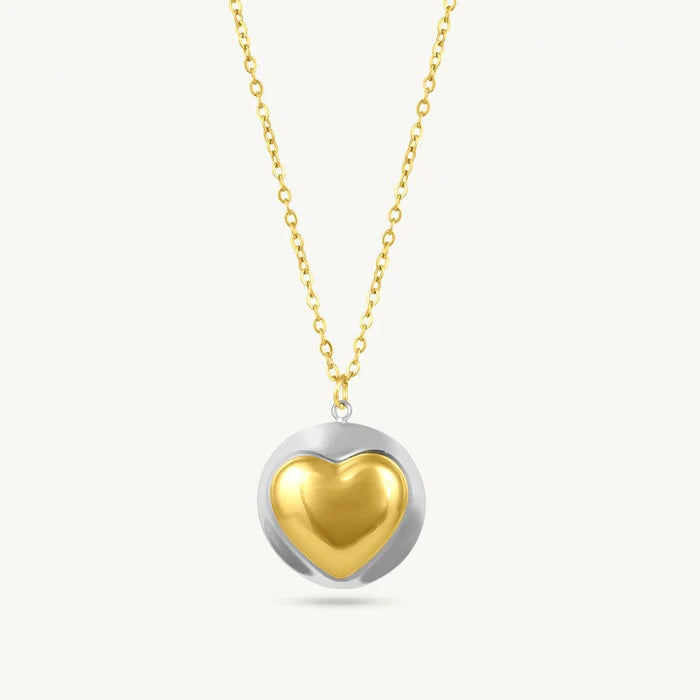 Golden Heart Two-Tone Necklace 925 Sterling Silver Yellow Plated