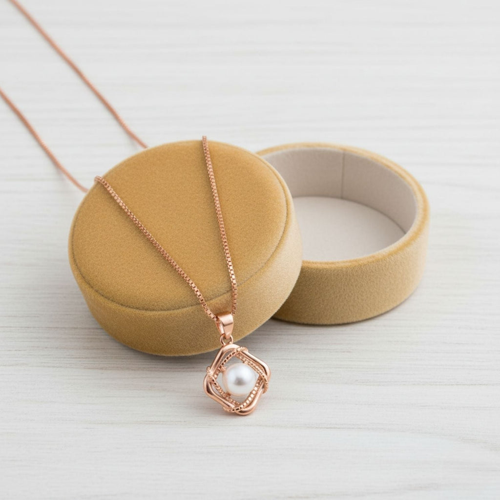 Pearl Pendant Necklace 925 Sterling Silver Rose Plated