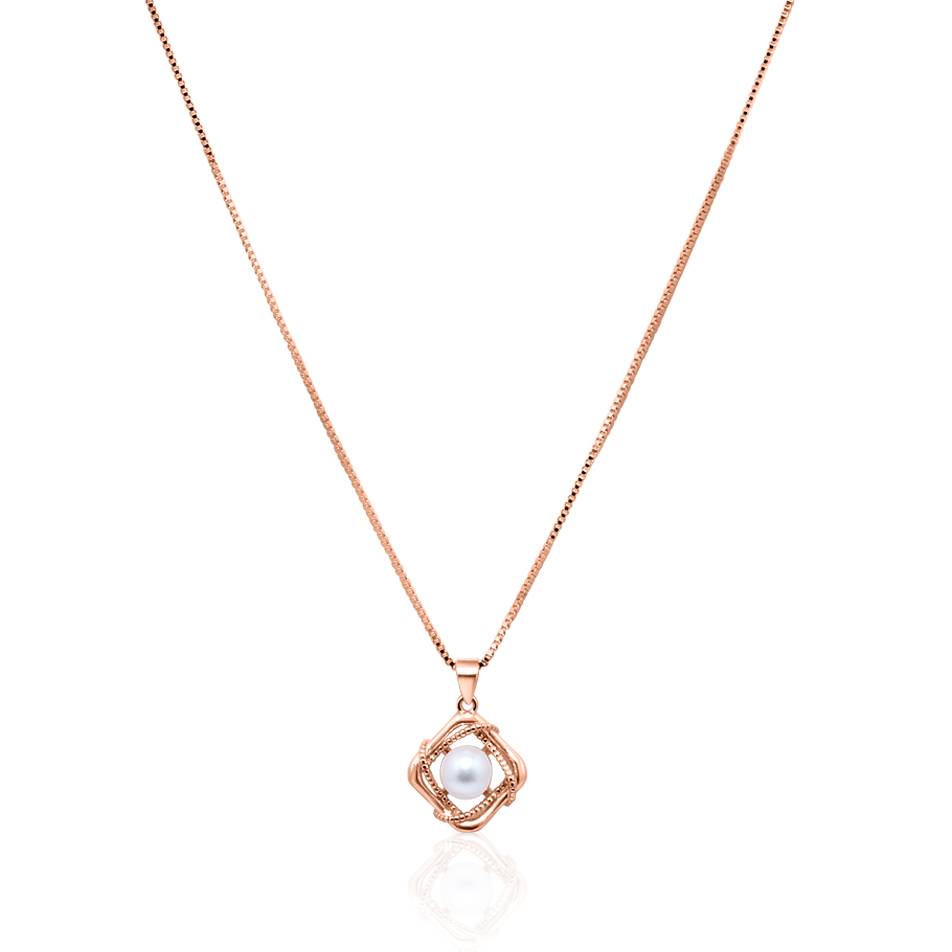 Pearl Pendant Necklace 925 Sterling Silver Rose Plated