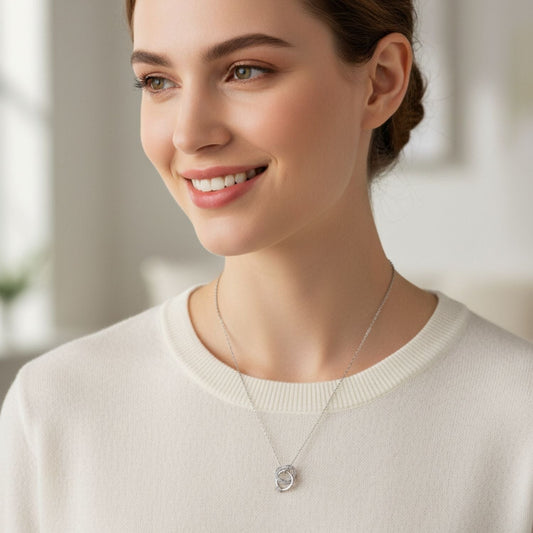 Interlocking Hearts CZ Pendant Necklace – 925 Sterling Silver